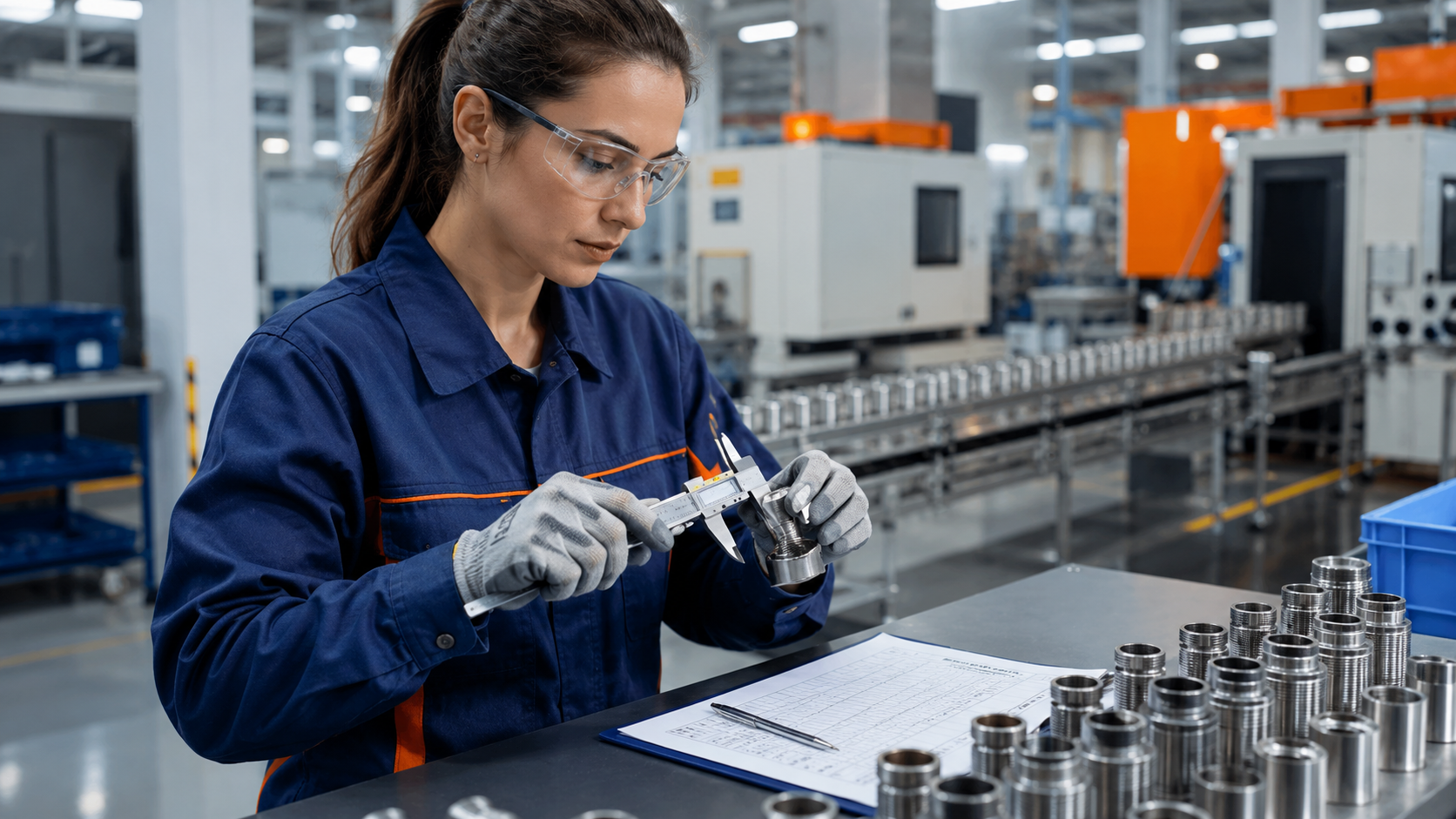 Quality inspector measuring a manufactured component