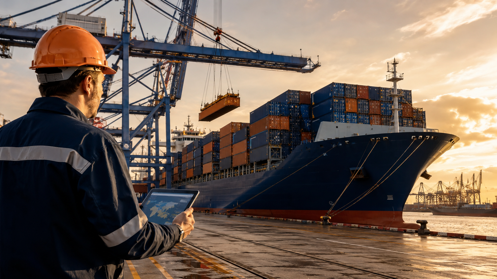 International container ship and freight terminal