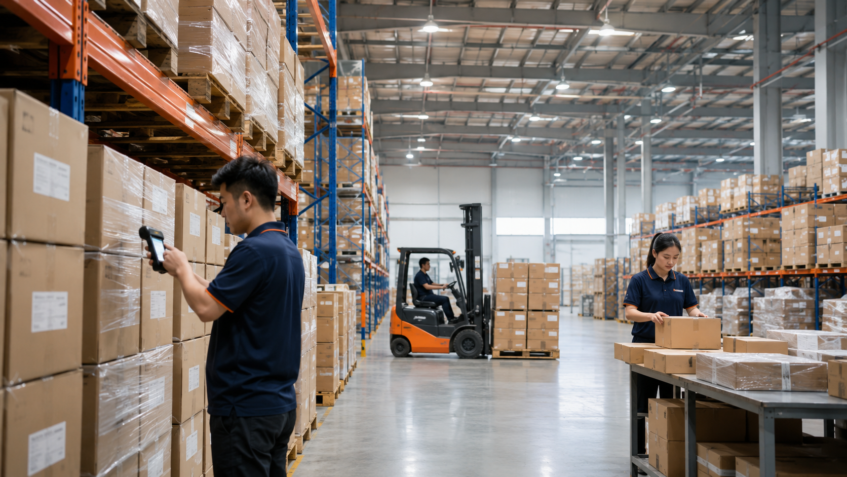 Organised warehouse receiving and consolidating goods